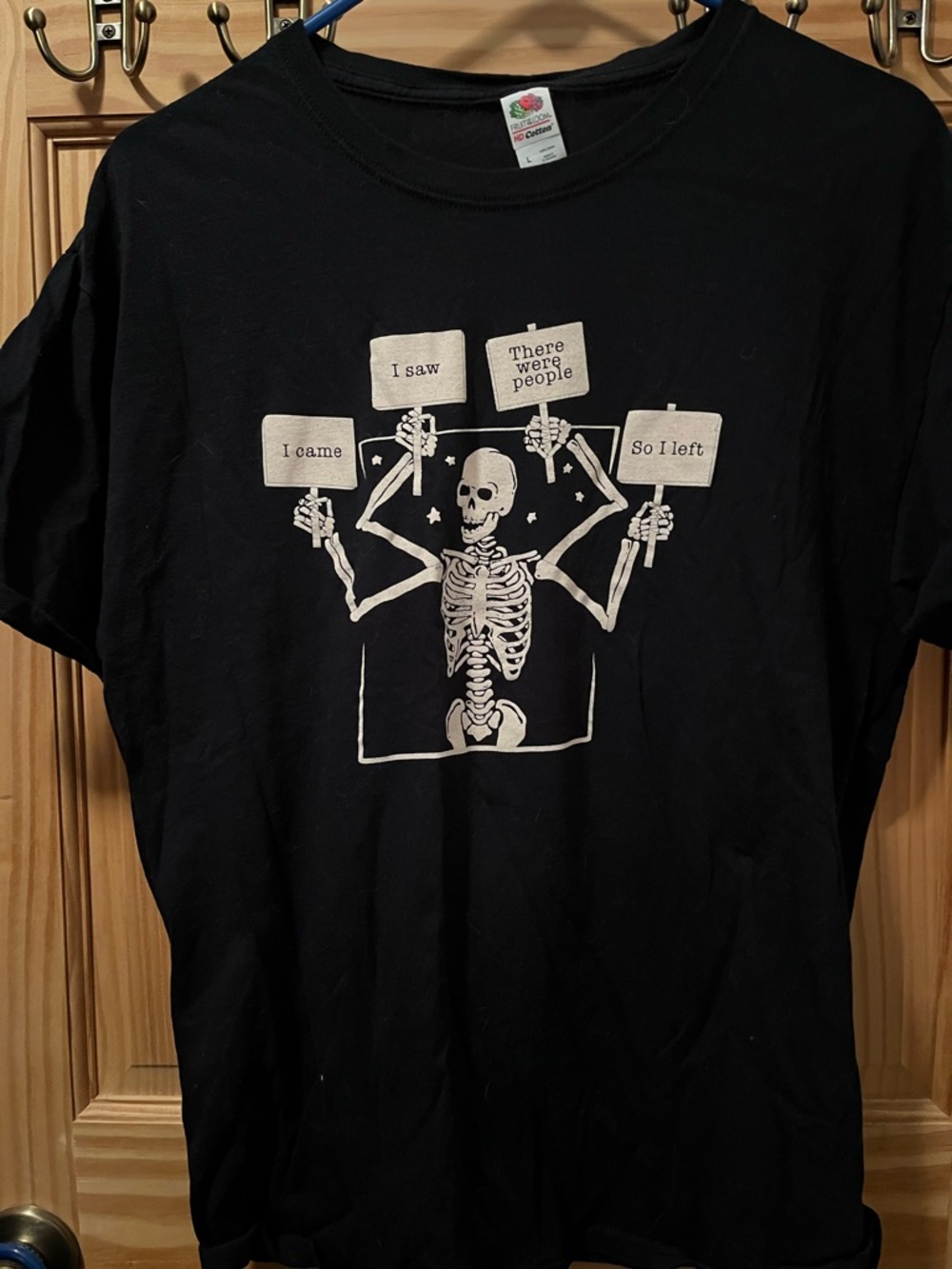 Fruit of the Loom Black Graphic Tee with White Skeleton Signs